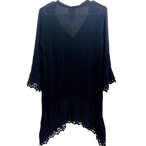 Johnny Was Embroidered Black Navy Tunic Top Blouse Crochet Lace Size XS Artsy - Picture 2 of 4